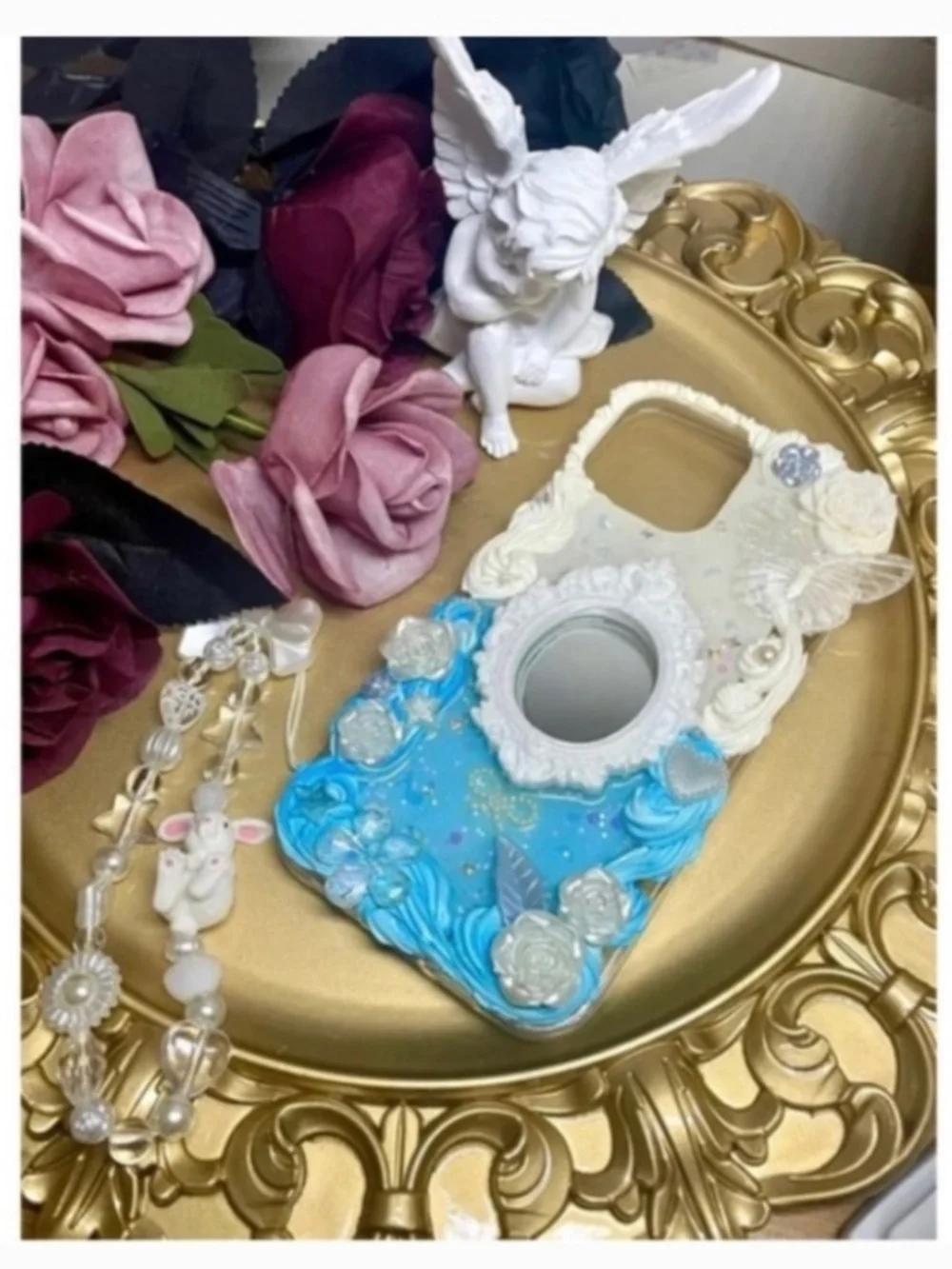 iPhone 13promax Baroque butterfly or angel or mirror Phone Case,Handmade case